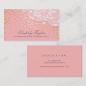 Lace en Gold Confetti Roze Elegant Visitekaartje (Voorkant / Achterkant)