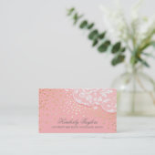 Lace en Gold Confetti Roze Elegant Visitekaartje (Staand voorkant)