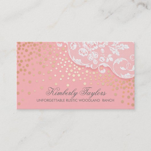 Lace en Gold Confetti Roze Elegant Visitekaartje (Voorkant)