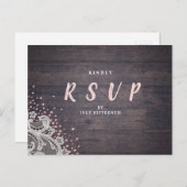 Lace en hout blush glitter rustige bruiloft RSVP Uitnodiging Briefkaart (Voorkant / Achterkant)