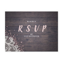 Lace en hout blush glitter rustige bruiloft RSVP