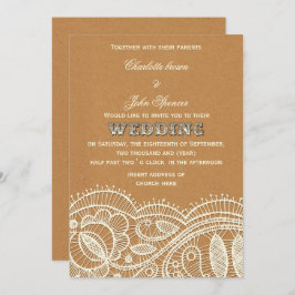 Lace en Kraft Paper Wedding Kaart
