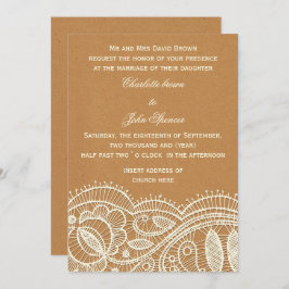 Lace en Kraft Paper Wedding Kaart