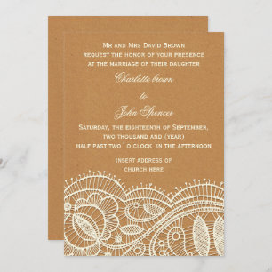 Lace en Kraft Paper Wedding Kaart