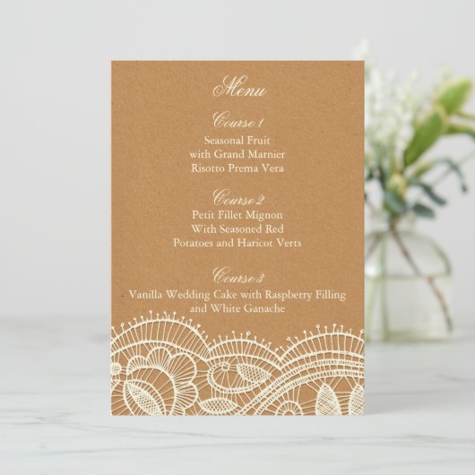 Lace en Kraft Paper Wedding Menu (Staand voorkant)