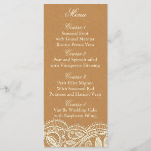 Lace en Kraft Paper Wedding Menu