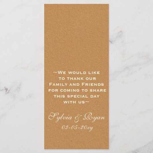 Lace en Kraft Paper Wedding Menu (Achterkant)