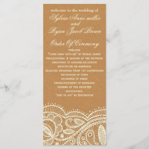 Lace en Kraft Paper Wedding Programmakaart