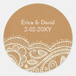 Lace en Kraft Paper Wedding Ronde Sticker