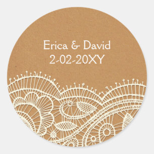 Lace en Kraft Paper Wedding Ronde Sticker