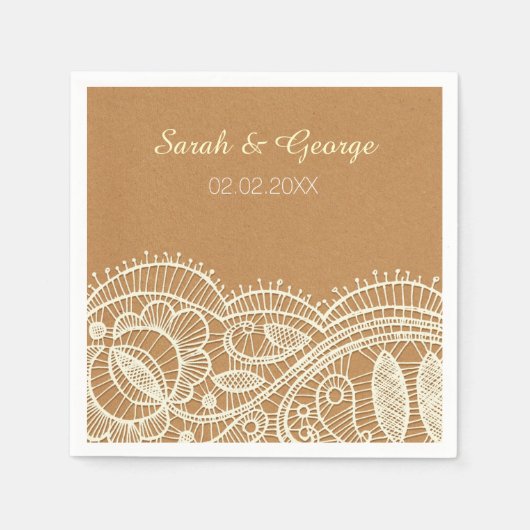 Lace en Kraft Paper Wedding Servetten (Voorkant)