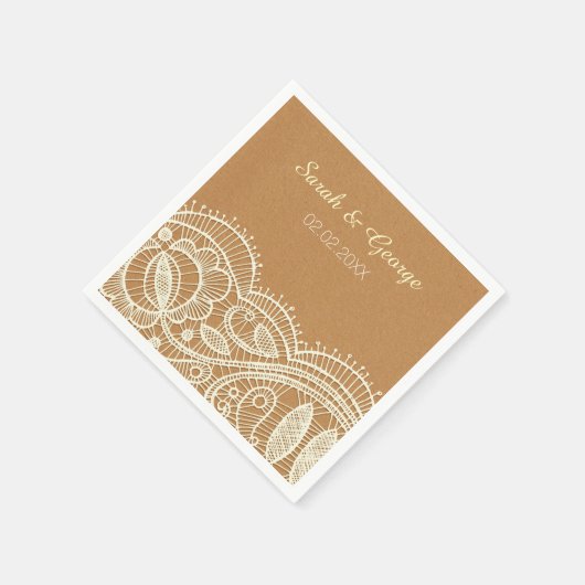 Lace en Kraft Paper Wedding Servetten (Hoek)