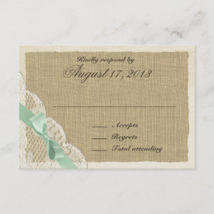 Lace en Mint Green Bow Country Response Card RSVP Kaartje
