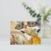Lace Fan Spectacles and Flowers Briefkaart (Staand voorkant)