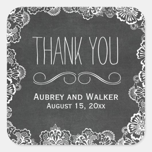 Lace Floral Chalkboard Wedding Favor Stickers (Voorkant)