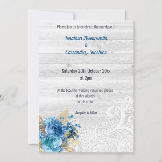 LACE FLORAL NAVY BLUE RUSTIC WEDDING NAVY KAART (Voorkant)