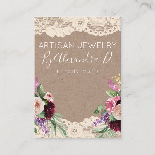 Lace Flower Kraft Handmade Jewelry Earring Display Visitekaartje (Voorkant)
