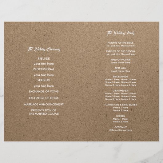 Lace Flowers | Kraft Paper Folded Wedding Programs (Achterkant)