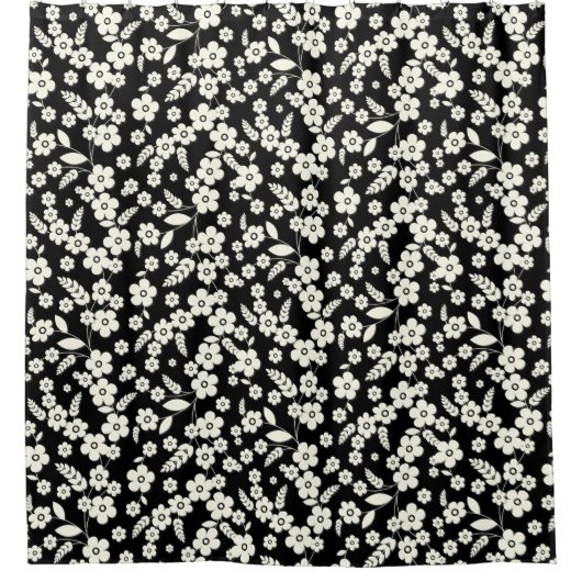 Lace Flowers on Black Douchegordijn (Voorkant)