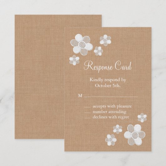 Lace Flowers op Burlap RSVP (Voorkant / Achterkant)