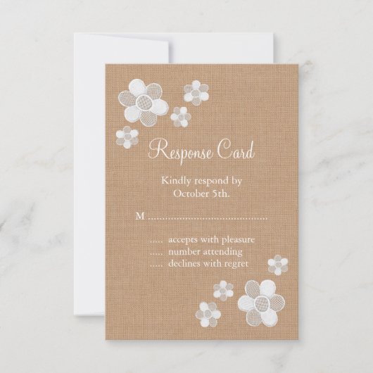  Lace Flowers op Burlap RSVP Kaartje (Voorkant)