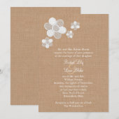  Lace Flowers op Burlap Wedding Invitation Kaart (Voorkant / Achterkant)