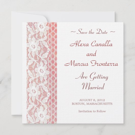 Lace Flowers Wedding Save the Date Card (Voorkant)