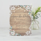Lace Flowers Wood Texture, Lights Save The Date (Staand voorkant)