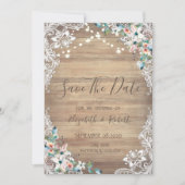 Lace Flowers Wood textuur, licht sparen de datum Save The Date (Voorkant)