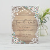 Lace Flowers Wood textuur, licht sparen de datum Save The Date (Staand voorkant)