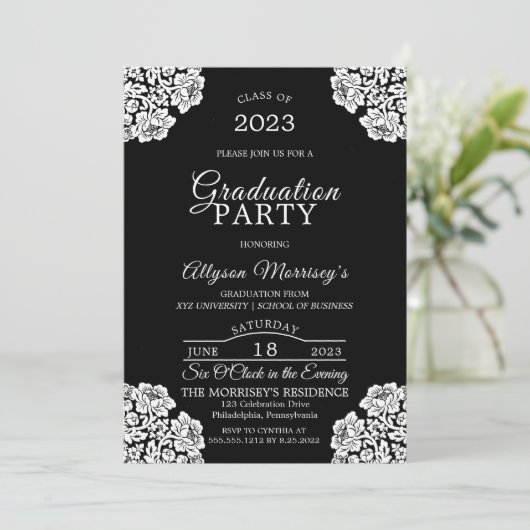  Lace Foto Afstuderen Kaart (Staand voorkant)