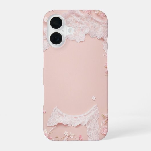 Lace Frame - Romantic Pastel Pink Phone Case iPhone 16 Hoesje (Achterkant)