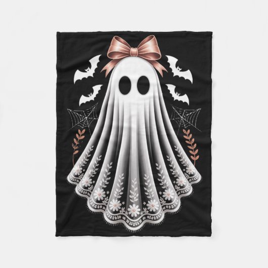 Lace Ghost Coquette Bow Dames Meisjes Halloween Ko Fleece Deken (Voorkant)