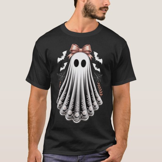 Lace Ghost Coquette Bow Dames Meisjes Halloween Ko T-shirt (Voorkant)