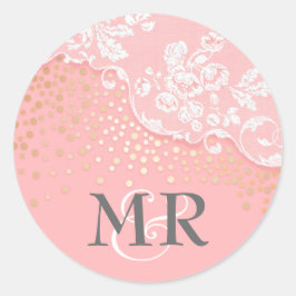 Lace Gold Confetti Glitz Roze Glamour Bruiloft Ronde Sticker
