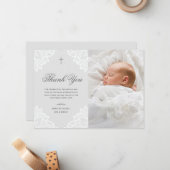  Lace Gray Baptisme Hartelijk dank Notitiekaartje (Voorkant / Achterkant in situ)