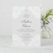  Lace Gray Religious Baptism & Christening Aankondiging (Staand voorkant)