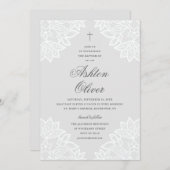  Lace Gray Religious Baptism & Christening Aankondiging (Voorkant / Achterkant)