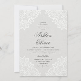 Lace Gray Religious Baptism & Christening Aankondiging