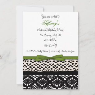 Lace green damask Sweet Sixteen party Invitation Kaart