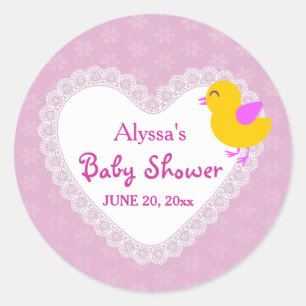 Lace Heart en Chick Baby shower V01 PINK Ronde Sticker
