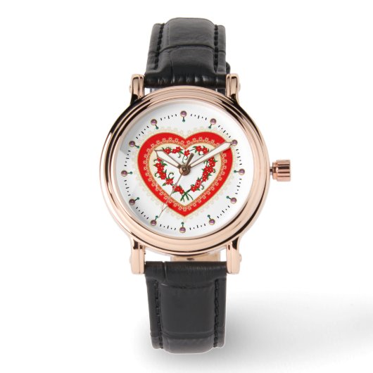 LACE HEART MET RODE STROMEN HORLOGE (Voorkant)