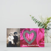 LACE HEART MONOGRAM SILK FUCHSIA CLOTH, Pink Black Feestdagenkaart (Staand voorkant)