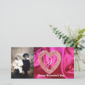 LACE HEART MONOGRAM SILK FUCHSIA CLOTH, Pink Red Feestdagenkaart (Staand voorkant)