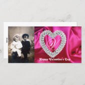 LACE HEART MONOGRAM SILK FUCHSIA CLOTH, Pink White Feestdagenkaart (Voorkant / Achterkant)