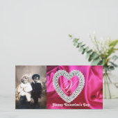 LACE HEART MONOGRAM SILK FUCHSIA CLOTH, Pink White Feestdagenkaart (Staand voorkant)