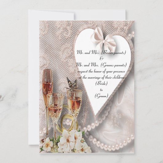 Lace & Hearts Invitation Kaart (Voorkant)