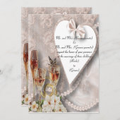 Lace & Hearts Invitation Kaart (Voorkant / Achterkant)