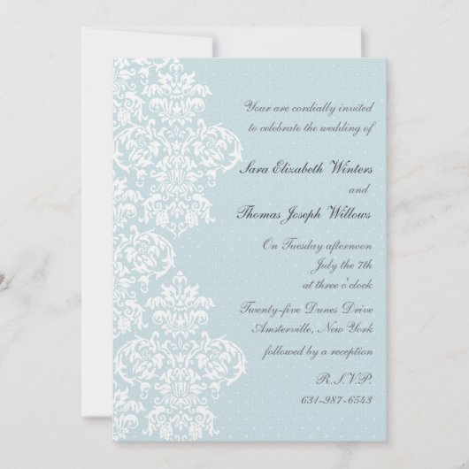 Lace Hoesje Blue Wedding Invitation Kaart (Voorkant)