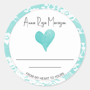 *~* Lace Homemade AP30 BLAUWGROEN Heart Generic Ronde Sticker